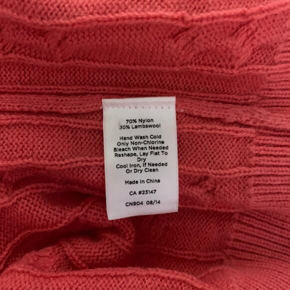 TALBOTS Sweater M Cable Knit Lambswool Blend Coral Crew Neck Classic Timeless - Picture 9 of 11
